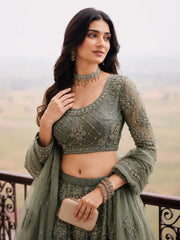 Green Embroidered Stylist Wedding Lehenga Choli