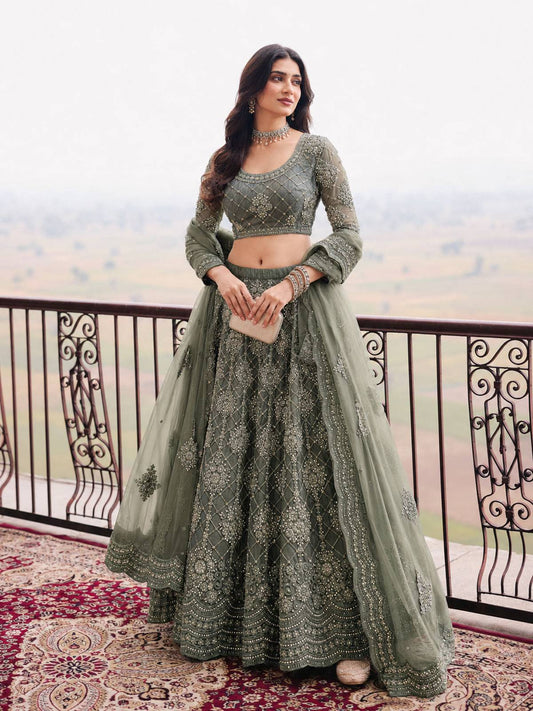 Green Embroidered Stylist Wedding Lehenga Choli