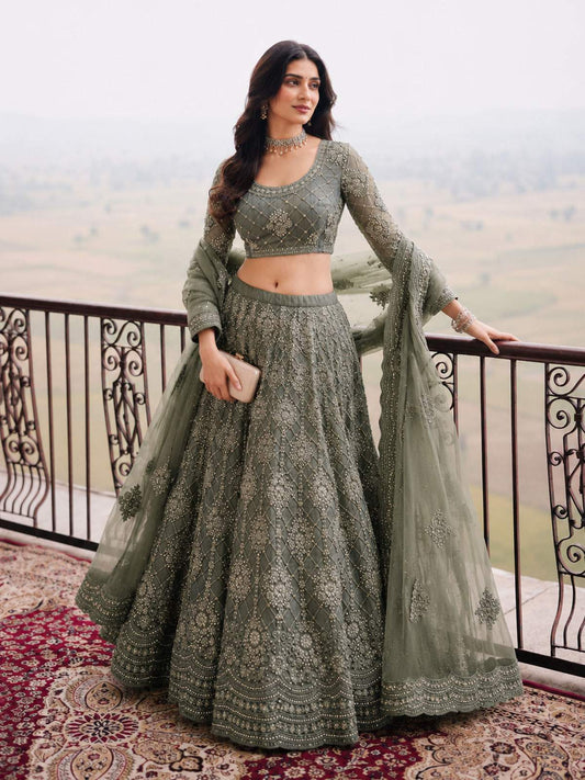 Green Embroidered Stylist Wedding Lehenga Choli