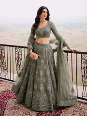 Green Embroidered Stylist Wedding Lehenga Choli