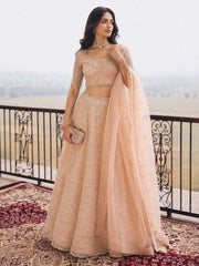 Peach Embroidered Stylist Wedding Lehenga Choli