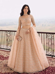 Peach Embroidered Stylist Wedding Lehenga Choli