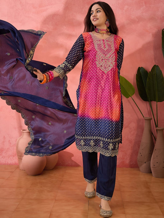 Charismatic Blue and Rani Chinon Salwar Suit