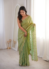 Green Fendi Satin Sequence Embroidery Saree