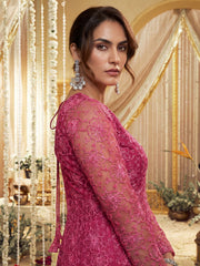 Women Floral Embroidered Anarakli Thread Work Kurta With Trousers & Dupatta