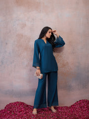 Lace Detail Embroidered Tunic with Palazzos