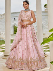 Pink Silk Fabric Beads & Sequince Embroidered Semi-Stitched Lehenga & Unstitched Blouse With Dupatta