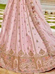 Pink Silk Fabric Beads & Sequince Embroidered Semi-Stitched Lehenga & Unstitched Blouse With Dupatta