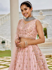 Pink Silk Fabric Beads & Sequince Embroidered Semi-Stitched Lehenga & Unstitched Blouse With Dupatta
