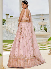 Pink Silk Fabric Beads & Sequince Embroidered Semi-Stitched Lehenga & Unstitched Blouse With Dupatta