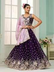 Burgundy Georgette Fabric Sequins embroidery Semi-Stitched Lehenga & Unstitched Blouse With Dupatta