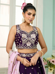 Burgundy Georgette Fabric Sequins embroidery Semi-Stitched Lehenga & Unstitched Blouse With Dupatta