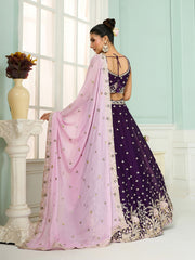 Burgundy Georgette Fabric Sequins embroidery Semi-Stitched Lehenga & Unstitched Blouse With Dupatta