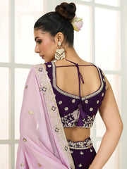 Burgundy Georgette Fabric Sequins embroidery Semi-Stitched Lehenga & Unstitched Blouse With Dupatta