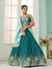 Green Georgette Fabric Sequins embroidery Semi-Stitched Lehenga & Unstitched Blouse With Dupatta