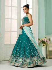 Green Georgette Fabric Sequins embroidery Semi-Stitched Lehenga & Unstitched Blouse With Dupatta