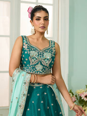 Green Georgette Fabric Sequins embroidery Semi-Stitched Lehenga & Unstitched Blouse With Dupatta