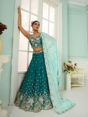 Green Georgette Fabric Sequins embroidery Semi-Stitched Lehenga & Unstitched Blouse With Dupatta