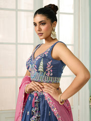 Blue Silk Fabric Sequins embroidery Semi-Stitched Lehenga & Unstitched Blouse With Dupatta