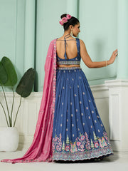 Blue Silk Fabric Sequins embroidery Semi-Stitched Lehenga & Unstitched Blouse With Dupatta