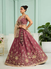 Rosegold Georgette Fabric Sequins embroidery Semi-Stitched Lehenga & Unstitched Blouse With Dupatta