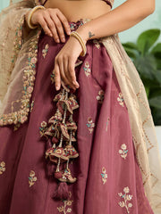Rosegold Georgette Fabric Sequins embroidery Semi-Stitched Lehenga & Unstitched Blouse With Dupatta