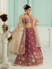 Rosegold Georgette Fabric Sequins embroidery Semi-Stitched Lehenga & Unstitched Blouse With Dupatta