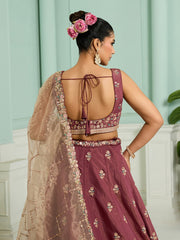 Rosegold Georgette Fabric Sequins embroidery Semi-Stitched Lehenga & Unstitched Blouse With Dupatta