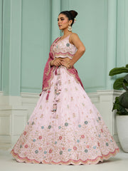 Pink Tissue Fabric Sequins embroidery Semi-Stitched Lehenga & Unstitched Blouse With Dupatta