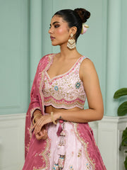Pink Tissue Fabric Sequins embroidery Semi-Stitched Lehenga & Unstitched Blouse With Dupatta