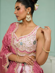 Pink Tissue Fabric Sequins embroidery Semi-Stitched Lehenga & Unstitched Blouse With Dupatta