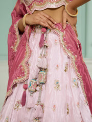 Pink Tissue Fabric Sequins embroidery Semi-Stitched Lehenga & Unstitched Blouse With Dupatta