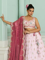Pink Tissue Fabric Sequins embroidery Semi-Stitched Lehenga & Unstitched Blouse With Dupatta