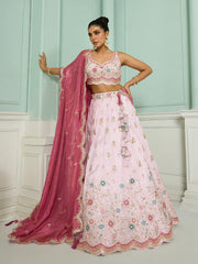 Pink Tissue Fabric Sequins embroidery Semi-Stitched Lehenga & Unstitched Blouse With Dupatta