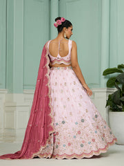 Pink Tissue Fabric Sequins embroidery Semi-Stitched Lehenga & Unstitched Blouse With Dupatta