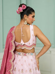 Pink Tissue Fabric Sequins embroidery Semi-Stitched Lehenga & Unstitched Blouse With Dupatta