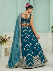 Teal Silk Fabric Sequins embroidery Semi-Stitched Lehenga & Unstitched Blouse With Dupatta