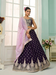 Purple Organza Fabric Sequins embroidery Semi-Stitched Lehenga & Unstitched Blouse With Dupatta