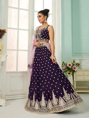 Purple Organza Fabric Sequins embroidery Semi-Stitched Lehenga & Unstitched Blouse With Dupatta