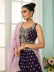 Purple Organza Fabric Sequins embroidery Semi-Stitched Lehenga & Unstitched Blouse With Dupatta