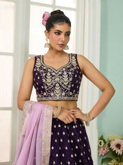 Purple Organza Fabric Sequins embroidery Semi-Stitched Lehenga & Unstitched Blouse With Dupatta