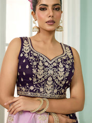 Purple Organza Fabric Sequins embroidery Semi-Stitched Lehenga & Unstitched Blouse With Dupatta