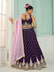 Purple Organza Fabric Sequins embroidery Semi-Stitched Lehenga & Unstitched Blouse With Dupatta