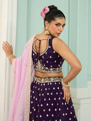Purple Organza Fabric Sequins embroidery Semi-Stitched Lehenga & Unstitched Blouse With Dupatta