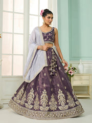 Purple Tissue Fabric Sequins embroidery Semi-Stitched Lehenga & Unstitched Blouse With Dupatta
