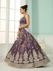 Purple Tissue Fabric Sequins embroidery Semi-Stitched Lehenga & Unstitched Blouse With Dupatta