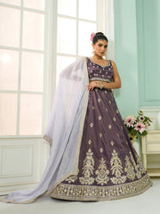 Purple Tissue Fabric Sequins embroidery Semi-Stitched Lehenga & Unstitched Blouse With Dupatta
