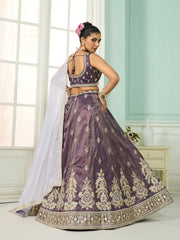 Purple Tissue Fabric Sequins embroidery Semi-Stitched Lehenga & Unstitched Blouse With Dupatta