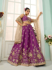 Burgundy Georgette Fabric Sequins embroidery Semi-Stitched Lehenga & Unstitched Blouse With Dupatta