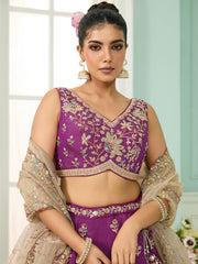 Burgundy Georgette Fabric Sequins embroidery Semi-Stitched Lehenga & Unstitched Blouse With Dupatta